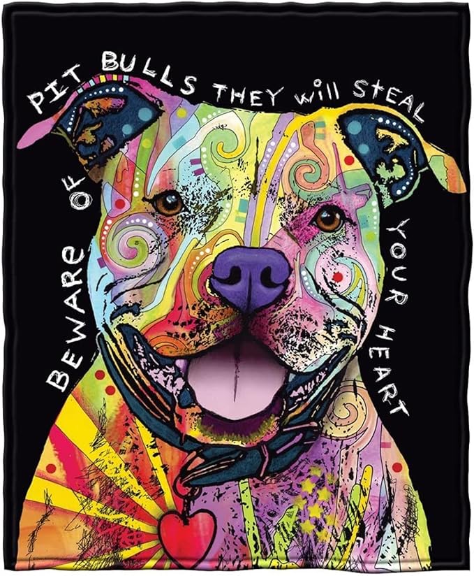 Dawhud Direct 75x90-Inch Pit Bull Fleece Blanket - Dean Russo Pitbull Throw Blanket for Adults and Kids - Soft and Cozy for Bed, Couch, or Travel - Thoughtful Gifts for Women and Dog Lovers