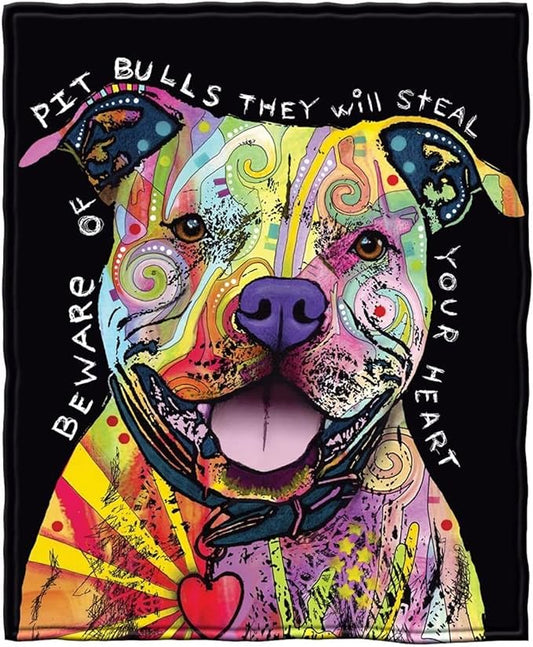 Dawhud Direct 75x90-Inch Pit Bull Fleece Blanket - Dean Russo Pitbull Throw Blanket for Adults and Kids - Soft and Cozy for Bed, Couch, or Travel - Thoughtful Gifts for Women and Dog Lovers