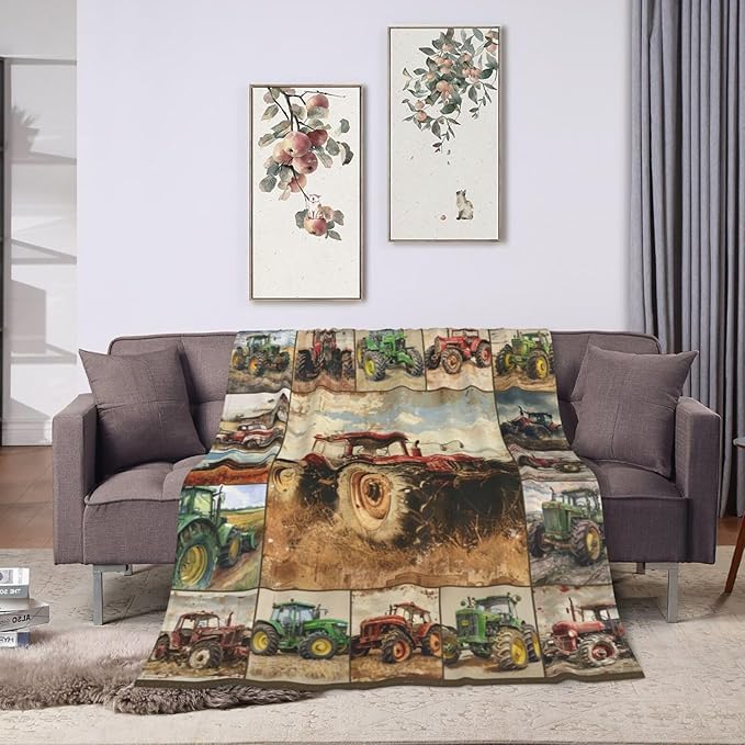 Farm Truck Blanket Retro Truck Throw Blanket Truck Stuff Merch Cozy Print Flannel Fleece Soft Plush Fuzzy Warm Lightweight Bedding Truck Gifts for Women Girls Men Kids 50"X40"