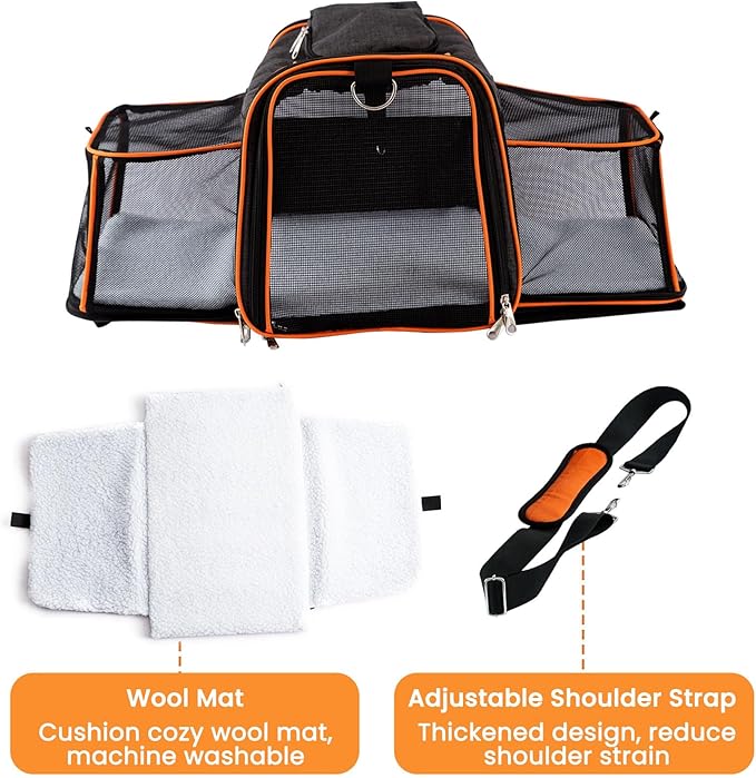 17"x11"x11" Expandable Pet Carrier for Cats and Dogs up to 15 Lbs, TSA Airline Approved, Alloy Accessory, Soft Sided Cat Carrier with Removable Wool Mat, Collapsible Travel Carrier for Cat