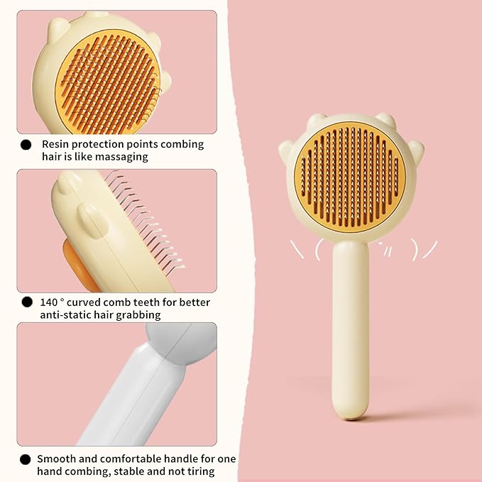 Cat & Pet Grooming Slicker Brush with Release Button - Cleaner for Long & Short Fur on Cats, Kittens, and Dogs (Yellow)