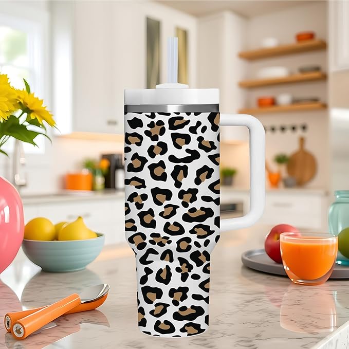AMZUShome 40 OZ Leopard Print Tumbler with Handle.Leopard Print Lover Gifts.Unique Birthday Christmas Gifts for Leopard Print Lover.Personalized 40 OZ leopard print Tumbler Gifts for Women Men.