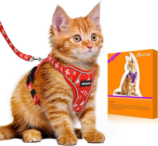 Halypet Cat Harness and Leash Set [MAX Safety 4th-Gen Upgrade] Escape Proof Adjustable Cat Leash Comfortable Soft Vest Easy to Wear Kitten Harness with Reflective Strip for Cats Walking, XS Ruby Red