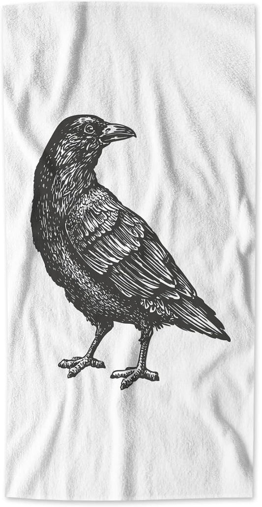 AOYEGO Bird Microfiber Towels Animal Sketch of Flying Black Crow Raven Bird Bath Towels Kitchen Hand Towels for Women Men Girls Boys 15x30 Inch