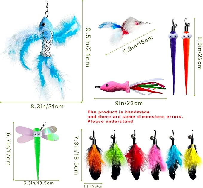 Cat Feather Toy Replacement Cat Wand Toy Refills Cat Teaser Toy Refills,Cat Interactive Cat Wand Toy Replacement Feather for Indoor Cats (A 12Pcs)