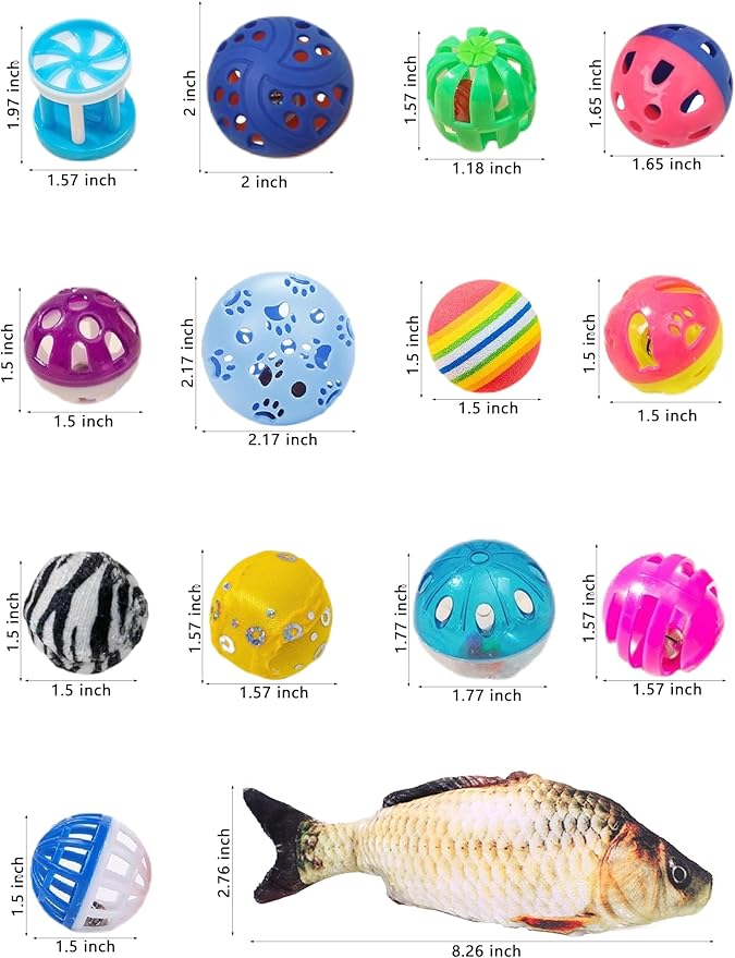 Cat Toy Gift Set - 5 Colorful Bell Balls + Fish-Shaped Catnip Toy, Perfect for Interactive Play, Anxiety Relief, Digestion Aid, Exercise, for All Cats