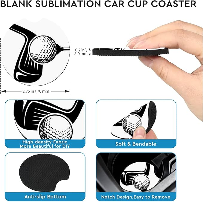 Car Coasters for Cup Holders,2 Pack Golf Car Coasters,2.75" Universal Size Anti Slip Rubber Mat,Automotive Cup Holder Decal Decor Accessories,Gifts for Golf Lovers Women,Men,Mom