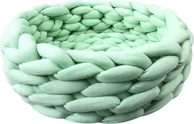 Lucky Monet Cat Basket Bed Cotton Knitted Round Pet Beds for Cats Cute Boho Cat Pet Bed Warm Woven Cat Nest for Puppy Kitten Cats Dogs (11.8", Mint Green)