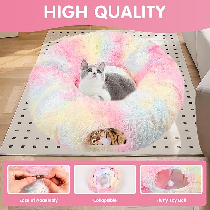 car Bed for Indoor Cats,Multifunctional cat Tunnel Suitable for Small, Medium and Large Cats (Colorful)