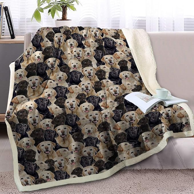 BlessLiving Golden Labrador Retriever Blanket Black Lab Puppy Labrador Retriever Fleece Blanket Fuzzy Dog Blanket Cute Puppy Fleece Blanket Animal Pet Sherpa Blanket Gifts for Women (60 x 80 Inches)
