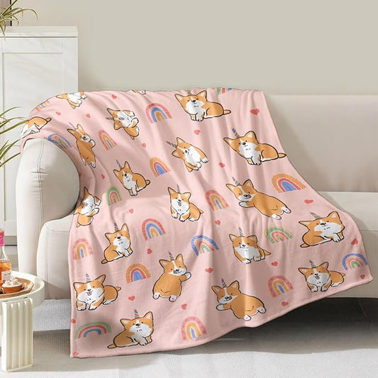 Corgi Blanket Gifts for Corgi Lovers Women Mom Girls Birthday Christmas Valentine Presents Cute Dog Theme Decor Bedroom Living Room Home Sofa Couch Soft Cozy Plush Kids Adults Flannel Throws 60"x50"