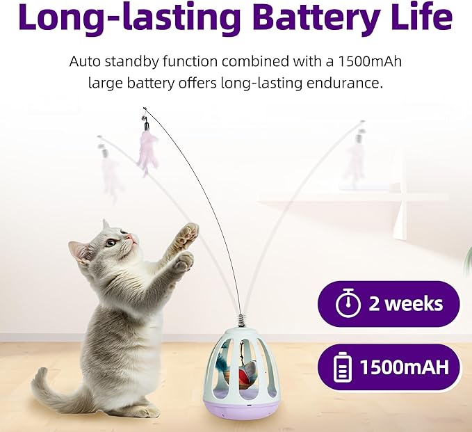 Interactive Cat Toys for Indoor Cat Feather Toys,Automatic Chirping Swing Kitten Toys for Cats Self Play,Flapping Bird Cat Toy,Rechargeable,Birdcage Cat Teaser Toy