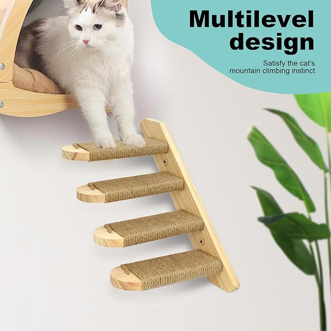 Cat Climbing Shelf Wall Mounted, Cat Wall Steps Shelves Cat Stairs Ladder Four Step Cat Stairway with Jute Scratching for Cats Perch Platform Supplies (1 Cat Stair)