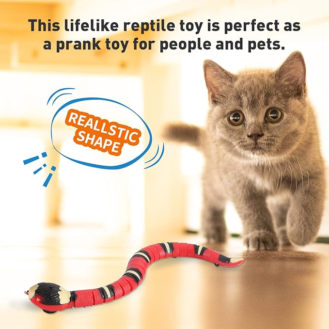 Cat Toys Snake Interactive,Kitten Toys,Realistic Smart Sensing Snake Toy,USB Rechargeable,Automatically Sense Obstacles and Escape,Electric Tricky Snake Cat Toys for Indoor Cats Dogs(Pink snake)