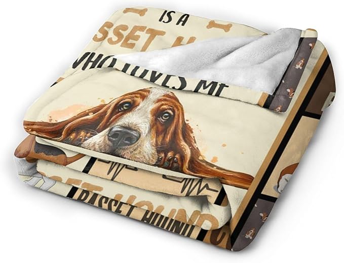 Cute Basset Hound Plush Throw Blanket - Dog Gifts for Lovers, Super Soft Cozy Warm Fleece Bedding, Animal Pet Blanket for Kids Girls Boys Women 50"X60"