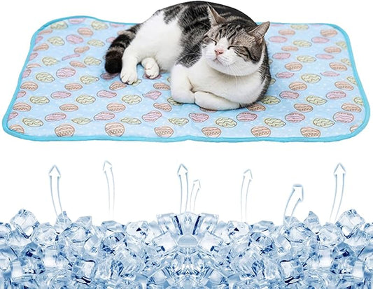 SEIS Dog Ice Pad Ice Silk Cats Kennel Mat Pet Cooling Pad Summer Cool Bamboo Mat Breathable Pad (Blue, M