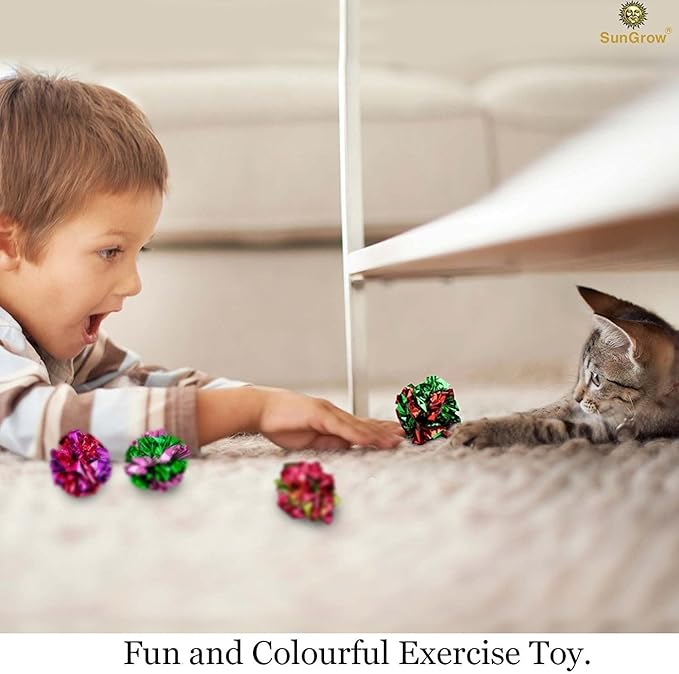 SunGrow 12 Pack Cat Crinkle Balls - 2 Inch Toys for Indoor Pets - Keep Your Feline Energetic & Excited with Vibrant Colors, Lightweight Design for Long-Lasting Fun, Perfect for Playtime