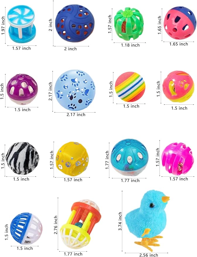 Cat Toys, 15 Pieces Set, Includes Kitten Toys, Like Plush Balls and a Mechanical Chick, Bell Balls, and Soft Toys for Indoor Cats to Play and Stay Active, Safe Materials for Hours of Fun