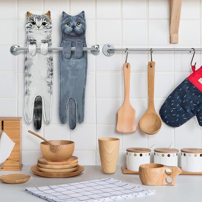 PAT JUUMG Funny Cat Hand Towels for Bathroom Kitchen Decor Towel,Cute Decorative Hanging Face Towels,Super Absorbent Soft, Housewarming Gift,Cat Lovers Gifts for Women (Grey Cat)