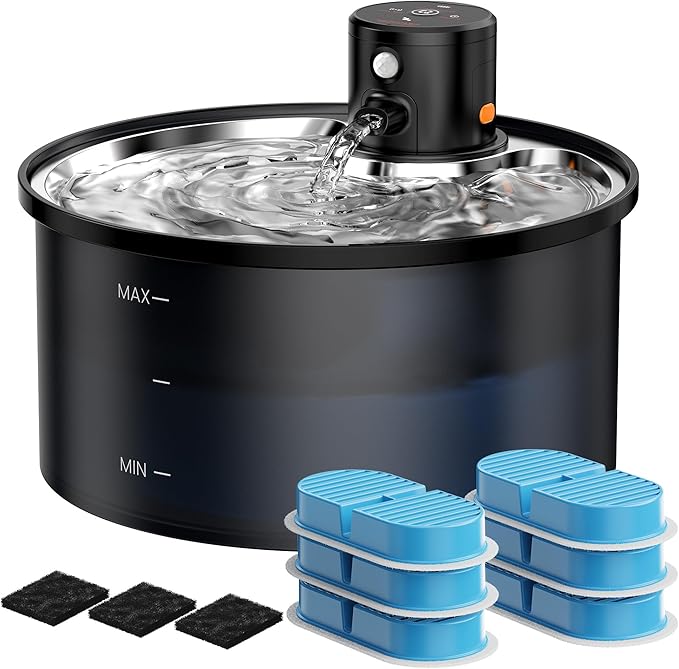 Battery Operated Cat Water Fountain: Wireless Pet Fountain Stainless Steel with Filter - 108oz/3.2L Cordless Cat Dispenser with Motion Sensor Rechargeable Automatic Drinking Fountains for Cats Indoor