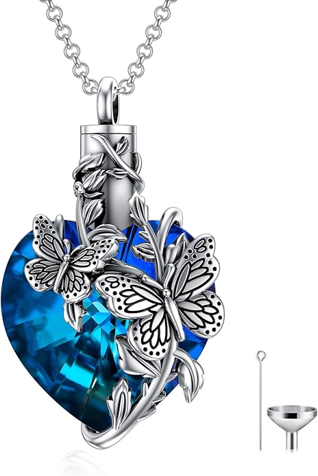 Animal Crystal Urn Necklace For Ashes Sterling Silver Butterfly Dragonfly Bee Phoenix Peacock Hummingbird Fox Angel Wing Pentagram Pentacle Cremation Necklace Heart Teardrop Urn Holder Necklaces For Women Memorial Jewelry