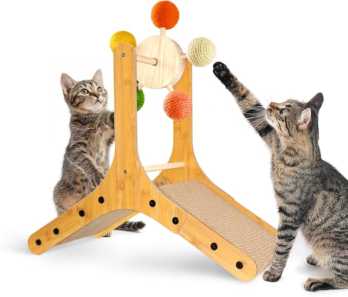TONY HOBY Cat Scratching Post, Sisal Kitten Scratcher with Ferris Wheel Spinning Balls, Cat Scratching Board for Small Medium Cat (22.5 in, Colorful)
