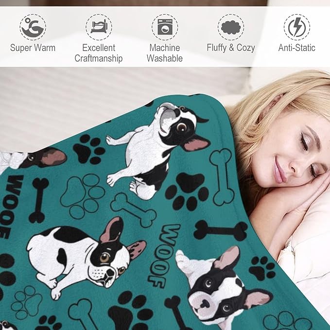 Cute Boston Terrier Blanket - Soft Cozy Flannel Throw for Kids Adults - Dog Lover Gifts - Bedding Decor 80"x60"