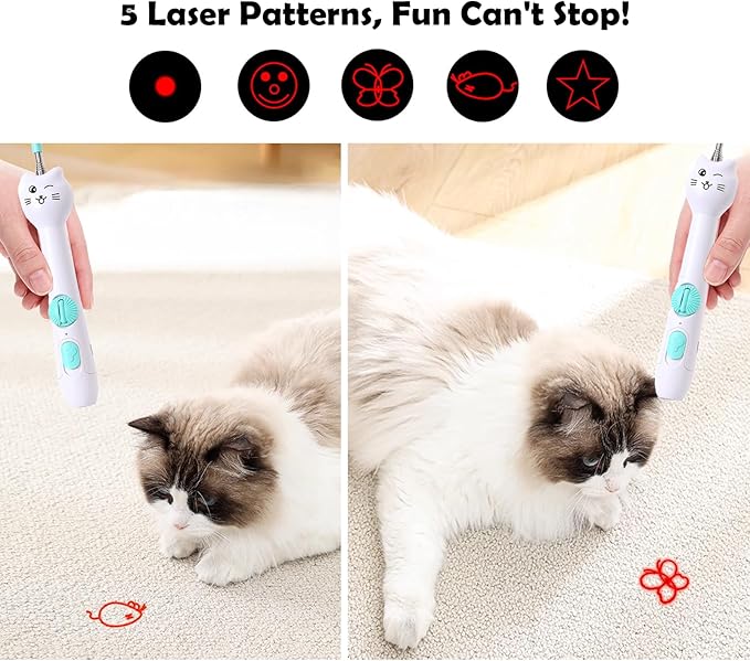 Cat Toys for Indoor Cats Retractable Cat Wand, with Feather & Mice, 3-in-1 Laser Pointer Interactive Cat Toy, 5 Modes, Kitten Toy for Indoor Cat and Dog (Pink)