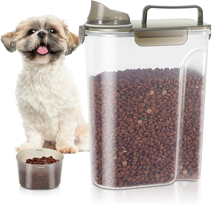 TBMax Dog Food Storage Container, Large Airtight Cat Food Container with Bigger Spout and Cup, Portable Travel Pet Food Storage Dispenser for Small Animal Kibble Storage, Bird Seed Container