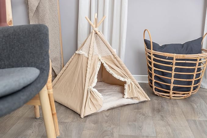 TRIXIE Boho Tipi, Cat Cave, Cat Condo, Cat Bed Tent, Cat Retreat with Reversible Cushion