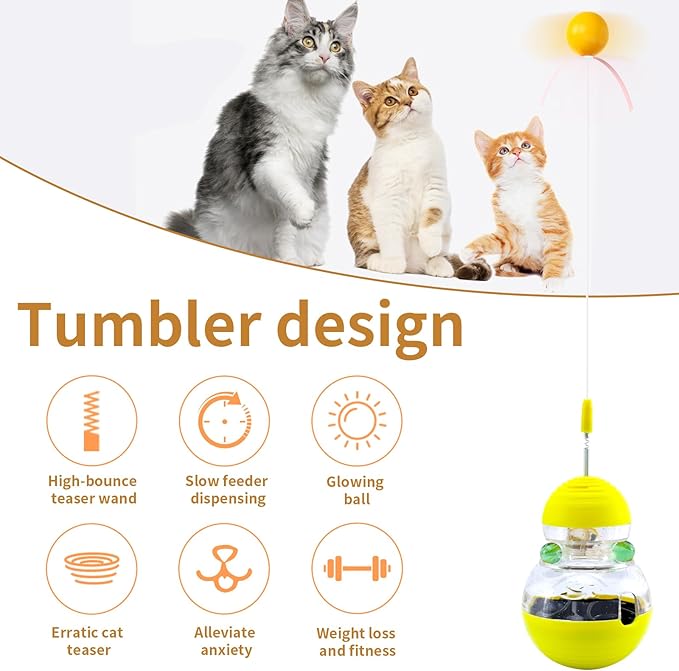 Cat Interactive Toy Indoor, Cat Treat Dispensing Toy, Slow Feeder Puzzle Toy for Cats, Food Dispensing Ball for Pets, Fun Interactive Enrichment Wand Toy for Cats