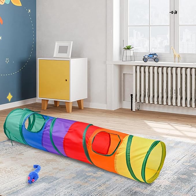 iCAGY Cat Tunnel for Indoor Cats, Pet Cat Kitten Rabbit Ferret Play Toys Tube Tunnel Interactive Crinkle Pop Up Rainbow Shape I S
