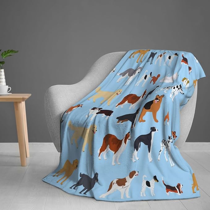 Kids Cute Dogs Puppies Print Blanket Throw 80"x60", Plush Flannel Blankets with Dogs On It, Soft Warm Decorative for Kids Women Adults Dog Lovers
