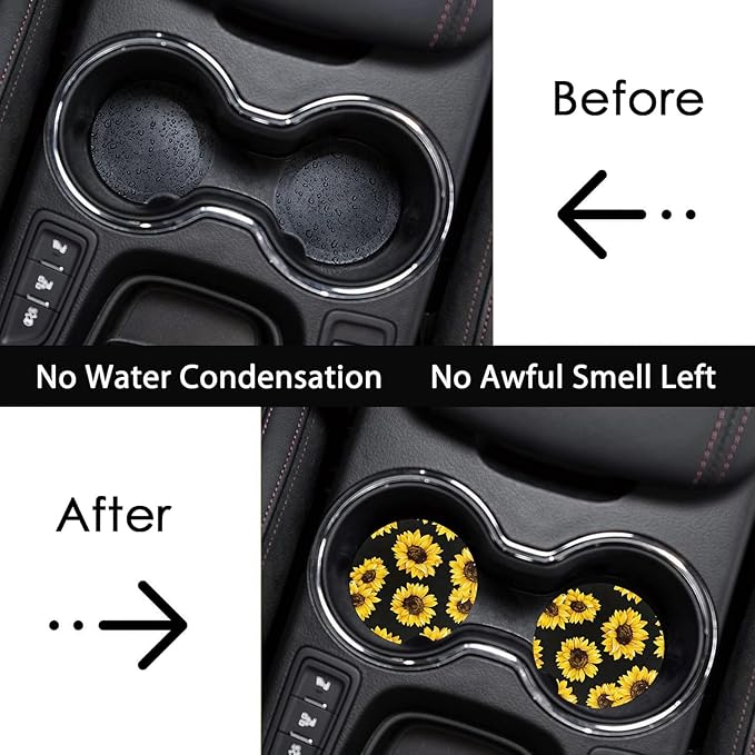 Car Coasters for Cup Holders,2 Pack Sunflowers Leopard Car Cup Holder Coasters,2.75" Universal Size Anti Slip Rubber Mat,Sunflowers Gifts for Women,Mom,Her,Wife,Girlfriend