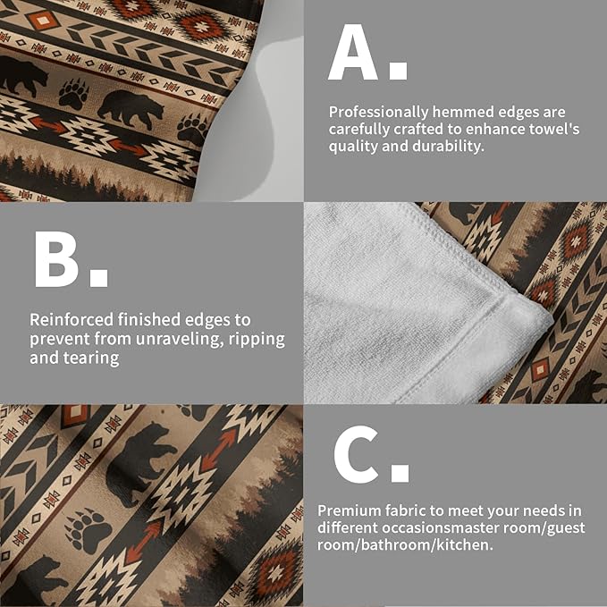 Brown Bear Forest Hand Towels Set of 2 Ethnic Tribe Soft Absorbent Decorative Fingertip Towels for Bathroom Home Kitchen Hotel Spa Gym