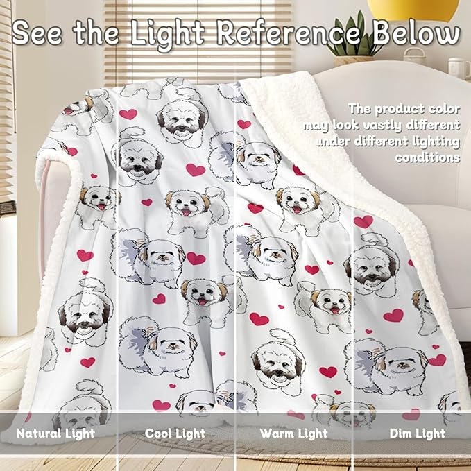BlessLiving Shih Tzu Sherpa Throw Blanket - Super Soft Fuzzy Cozy Warm Red Hearts Dog Blanket Thick Plush Fluffy Blankets for Teen Girls Women Couch Bed Sofa Chair Men Boys Gift (Throw, 50x60 Inches)