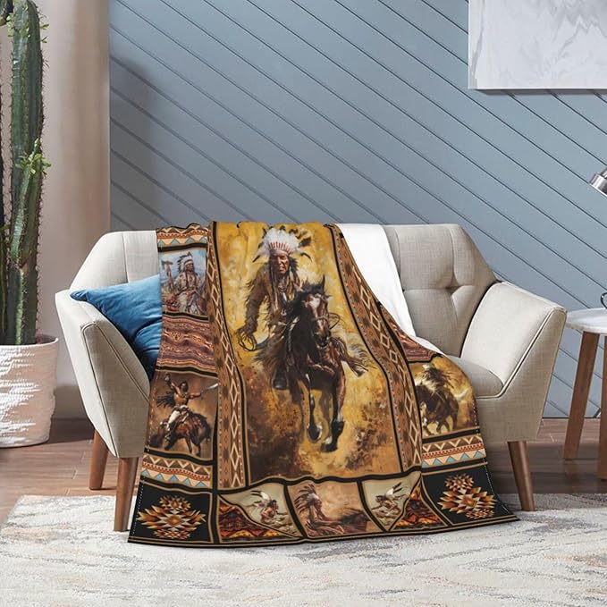 Native Americans Indian Blanket for Woman Indian Throw Blanket Indian Chief Decor Stuff Merch Cozy Fleece Fuzzy Warm Soft Lightweight Plush Bedding Native American Gifts for Girls Men Couh 50"X40"