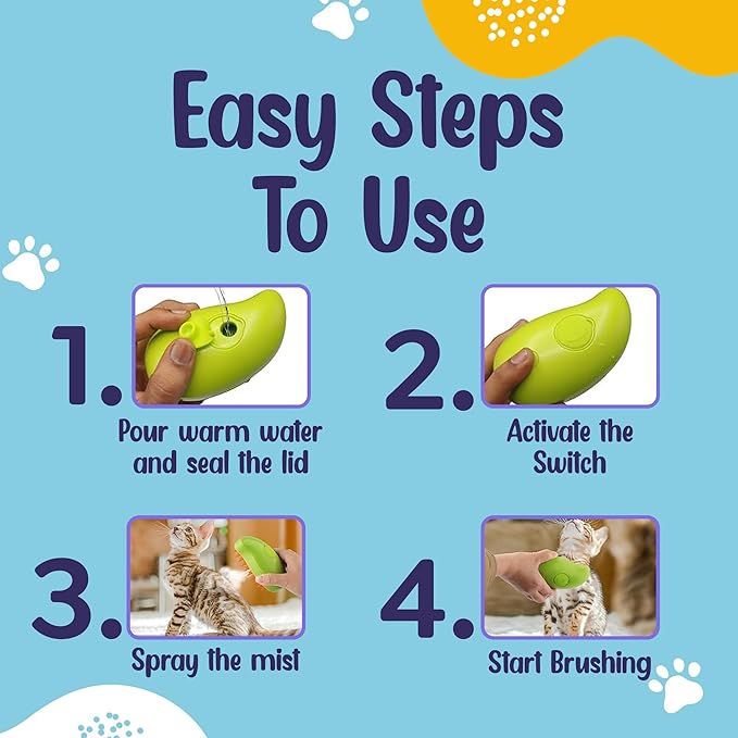 3-in-1 Cat Steam Brush & Belt Combo: Self-Cleaning Steamy Brush for Cats & Dogs, Massage Grooming Comb, Pet Hair Remover, Water Spray, Multifunctional Shedding Tool (Green)