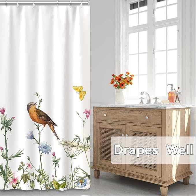 AWERT Small Half Size Stall Shower Curtain with 6 Hooks Funny Bird Shower Stall Curtain for Bathroom/RV and Camper (Bird) 36x72 inch
