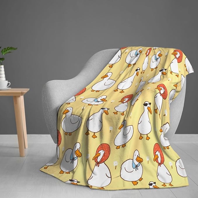 Kids Cute Ducks Print Blanket Throw 80"x60", Cozy Lightweight Plush Flannel Blanket, Soft Warm Decorative for Kids Women Adults