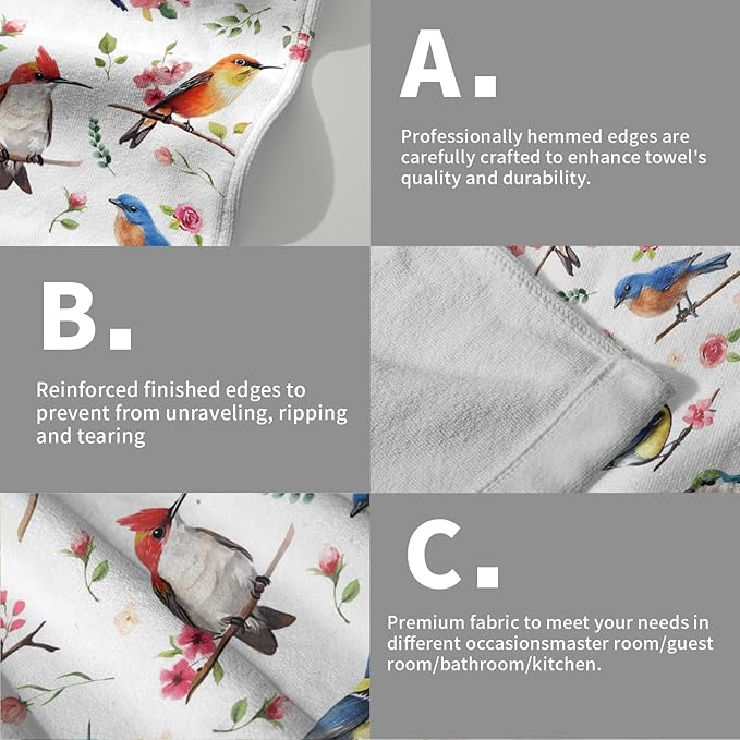 Giwawa Birds Floral Hand Towels Set of 2 Hummingbird Bluejay Decorative Fingertip Towels Soft Quick Dry Absorbent Bathroom Room Kitchen Gym Decor