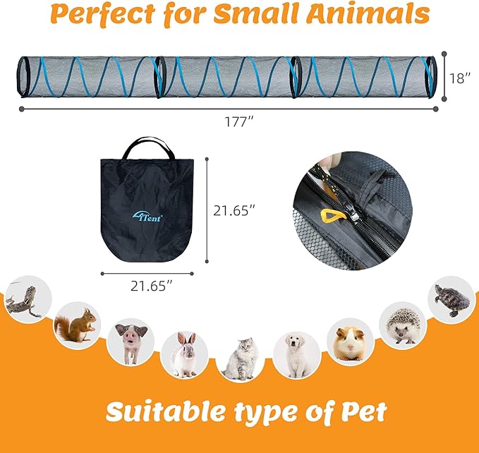 Cat Play Tunnel-3 Packs for Indoor and Outdoor,Cat Tunnel Outdoor,Cat Outdoor Enclosure, Cat Enclosures Easy to Connect with Two Zipper Doors,Product Size 59'' x 18'',3pcs /Set,Blue Trim