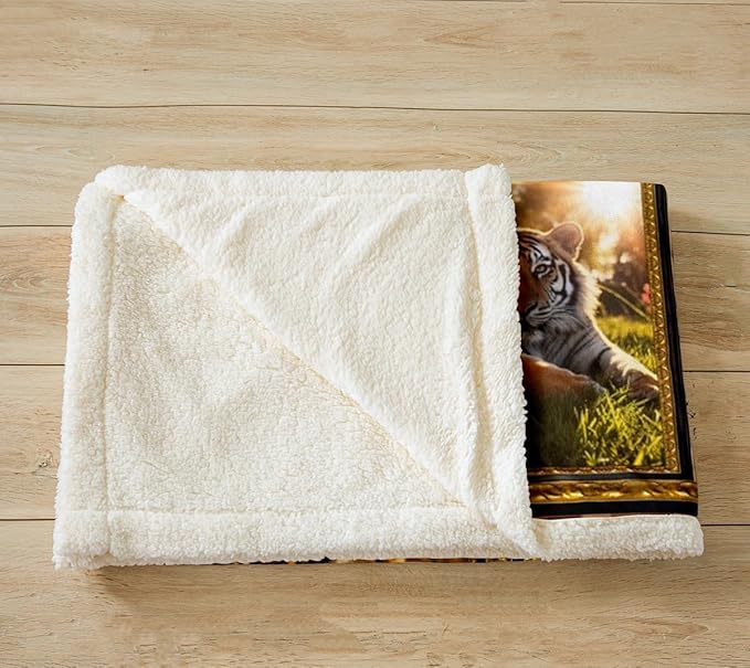 Feelyou Kids Tiger Fleece Throw Blanket Queen 90"x90" Wild Animal Sherpa Blanket for Bed Sofa Couch Safari Cat Print Plaid Plush Blanket Women Men Fuzzy Blanket