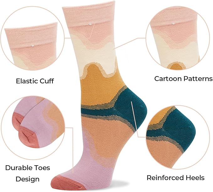 Benefeet Sox Cute Crew Socks for Women Girls Novelty Funny Patterned Socks Colorful Kawaii Cotton Casual Calf Sock 5 Pairs