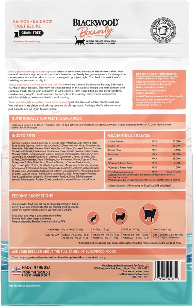 Blackwood Bounty Grain Free Cat Food, Salmon and Rainbow Trout Recipe, 4.5 lb. Bag