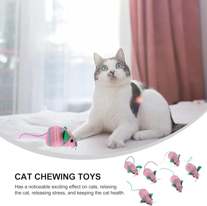 LUOZZY 6pcs Cats Mouse Plush Toy Plush Catnip Mouse Kitten Toys Interactive Plush Cat Chew Toys for Indoor Cats and Kittens (Pink and Green)
