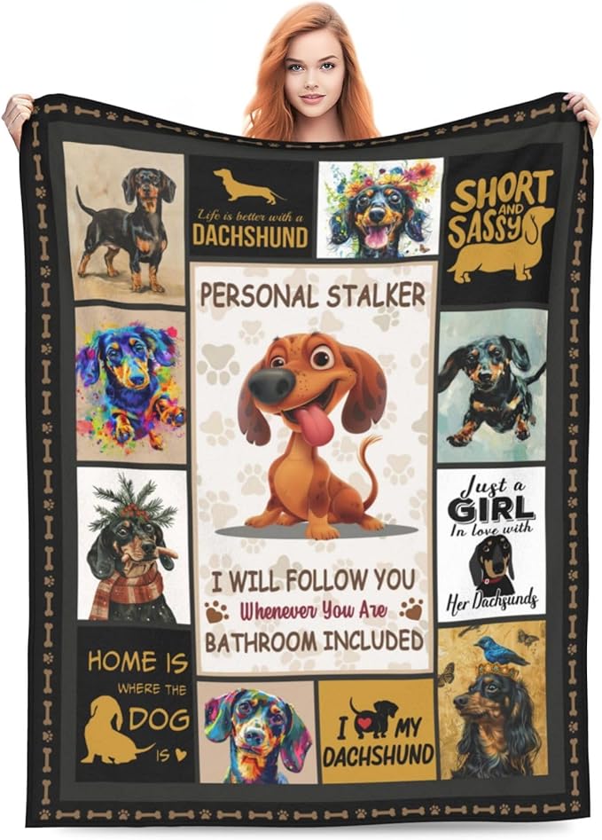 Dachshund Dog Blanket Cute Dachshund Decor Throw Blanket Super Warm Soft Plush Lightweight Fleece Flannel Blanket Gifts for Dog Lovers Girls Boys Women Men Adults for Winter Couch 60"X80"