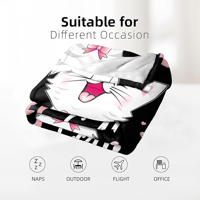 Cat Blanket Gifts for Women Cat Gifts for Cat Lovers Soft Flannel Kawaii Cat Throw Blanket for Kids Adults 60"x50"