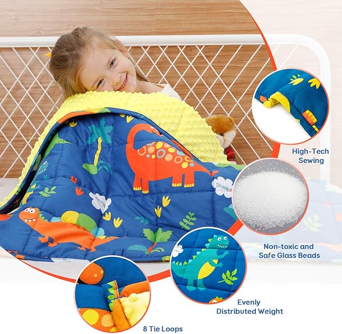 Uttermara Weighted Blanket 5 lbs, Ultra Cozy Minky Fleece and Cotton Sided with Cartoon Patterns, Reversible Heavy Blanket Great for Calming and Sleeping, 36x48 inches, Blue Dinosaur Park