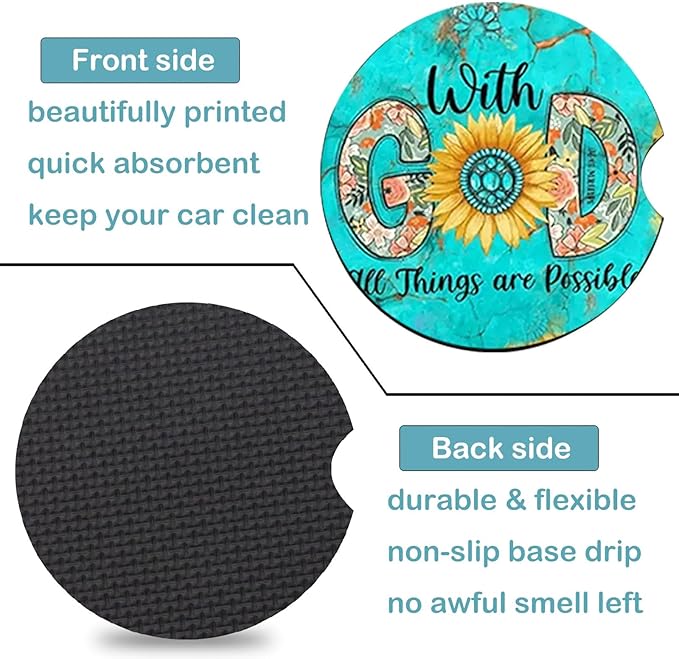 Car Coasters for Cup Holders,2 Pack Christian Motivational Car Coasters,2.75" Universal Size Anti Slip Rubber Mat,Automotive Cup Holder Decal Decor,Christian Gifts for Women,Men,Mom
